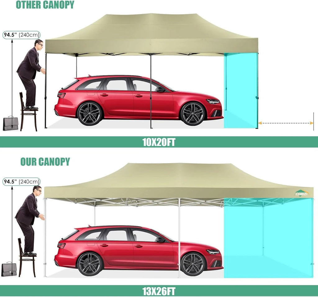 COBIZI 10x20 Heavy Duty Pop-Up Canopy Tent With 6 Sidewalls - Black