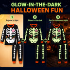 Rimyaw Kids Halloween Pajamas Set, Glow in the Dark Skeleton Sleepwear, 2-Piece cottom Long Sleeve PJs for Boys and Girls, Black
