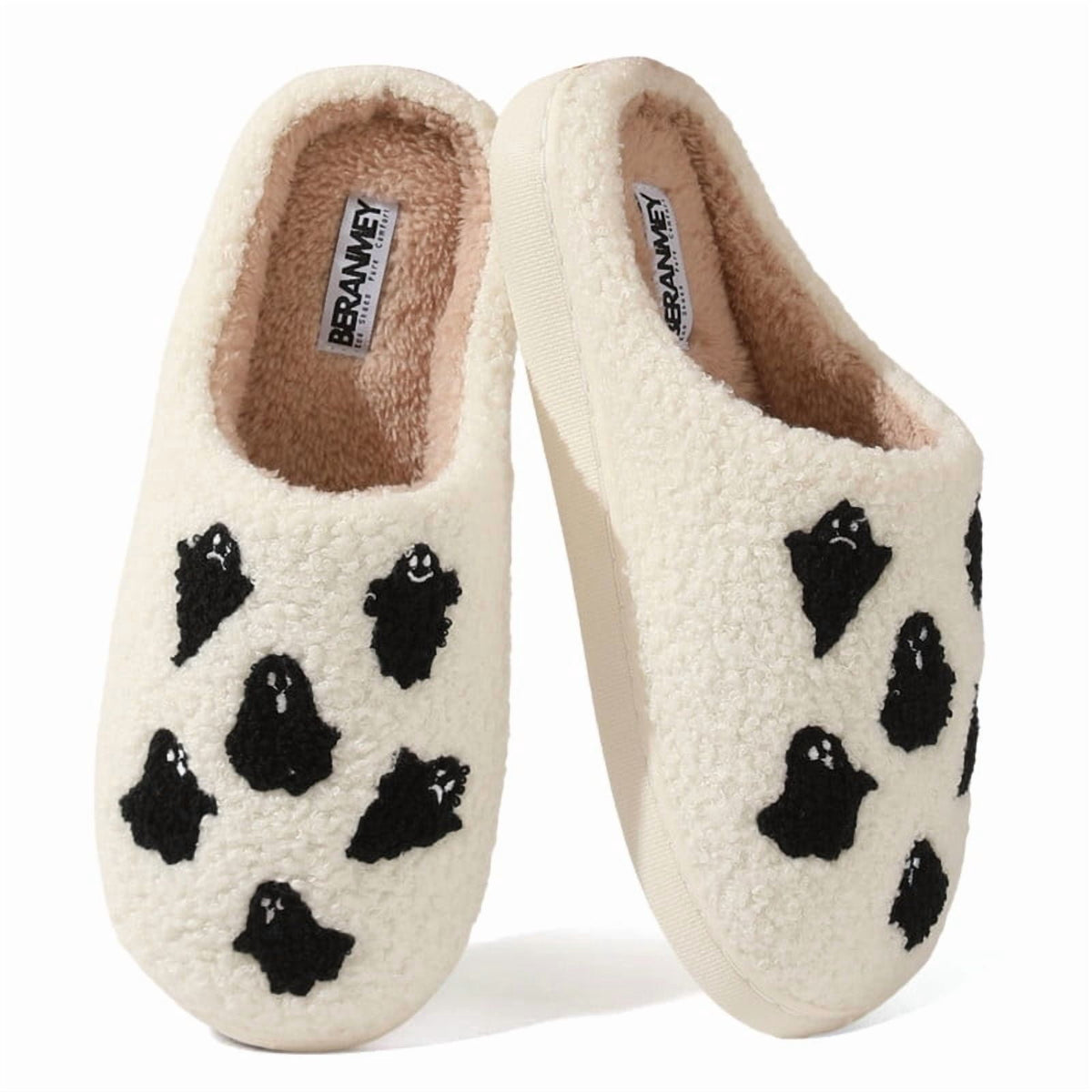 BERANMEY Halloween Slippers for Women Perfect Soft Plush Comfy Warm Slip-On Cute Womens Slippers Indoor Fluffy House Slippers for Women and Men Non-slip Fuzzy Flat Slides