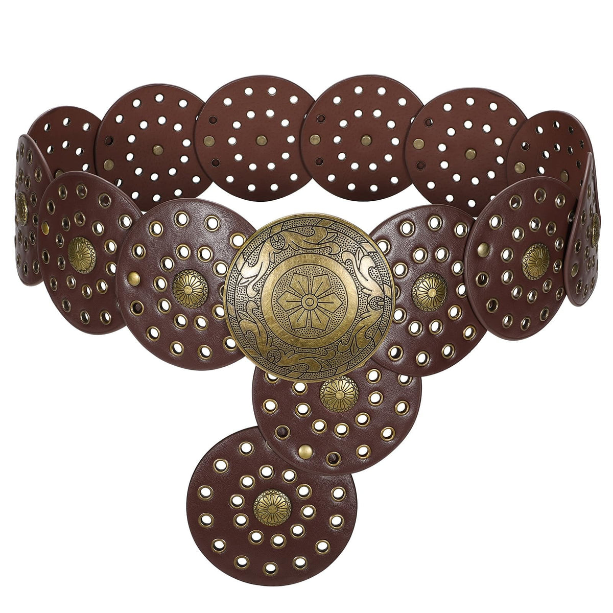 Women's Concho Disc Belt Western Cowboy Cowgirl Wide Leather Boho Country Waist Belts for Dress Jeans
