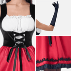 Joyfy Women Little Red Riding Hooded Costume with Dress, Cape and Gloves, Adult Women Halloween Costume for Halloween Party Cosplay