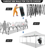 COBIZI 10x20 Heavy Duty Pop-Up Canopy Tent With 6 Sidewalls - Black