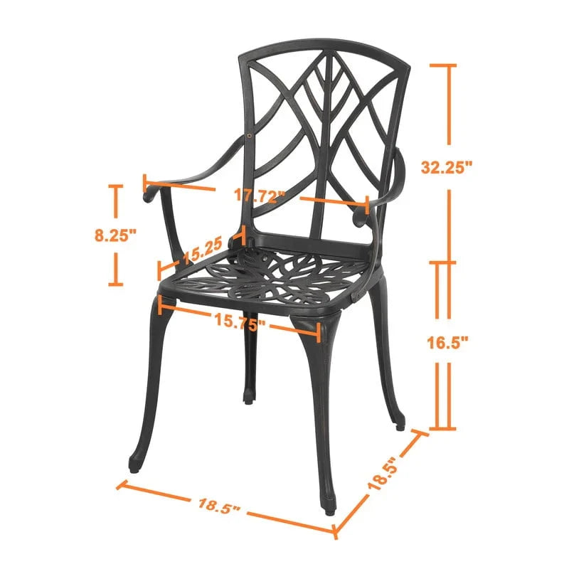 NUU GARDEN Cast Aluminum Outdoor Patio Bistro Dining Chairs, Set Of 2, Black With Gold-Painted Edge