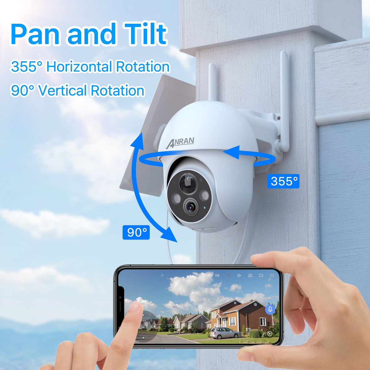4K Solar Security Camera with Spotlight, ANRAN 360° View Wireless Outdoor Camera, Waterproof PIR Detection, Rechargeable Battery Powered Home