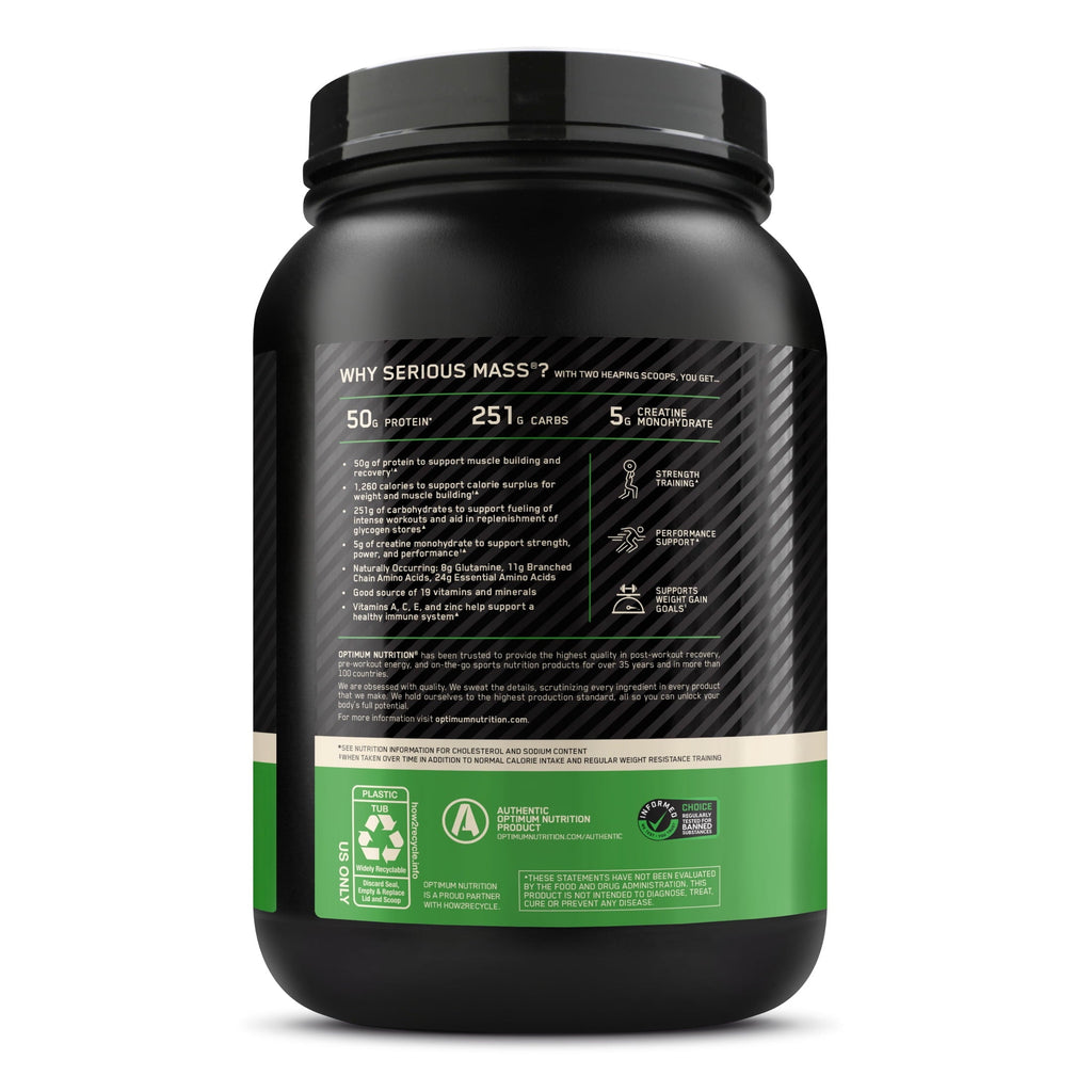 Optimum Nutrition Serious Mass, Chocolate, Weight Gainer Protein Powder, Mass Gainer, 3 lb