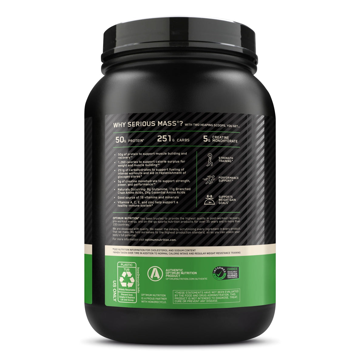 Optimum Nutrition Serious Mass, Chocolate, Weight Gainer Protein Powder, Mass Gainer, 3 lb