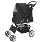 HomGarden 4 Wheel Foldable Pet Stroller Carrier Cart With Storage Basket And Cup Holder - Black