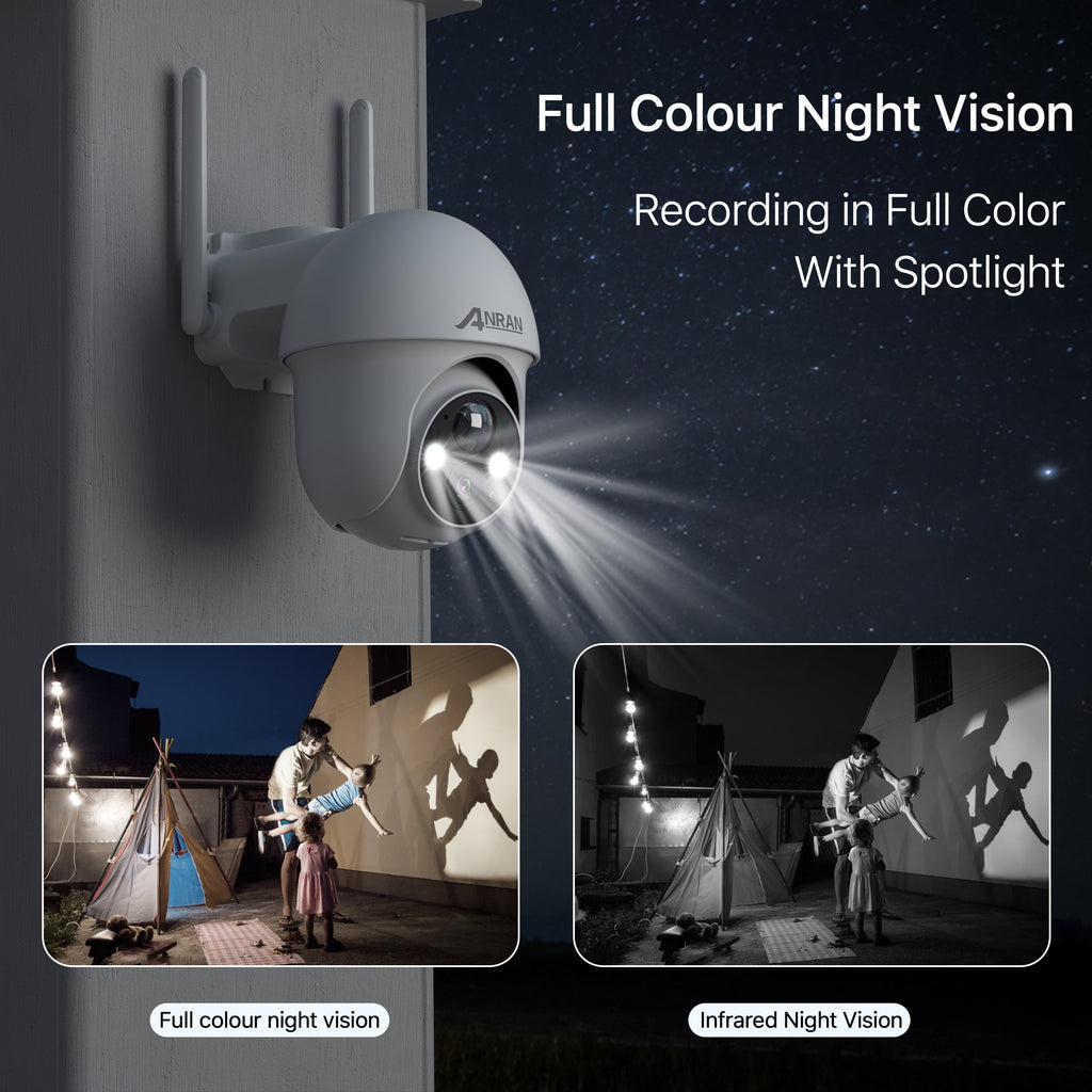 4K Solar Security Camera with Spotlight, ANRAN 360° View Wireless Outdoor Camera, Waterproof PIR Detection, Rechargeable Battery Powered Home
