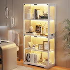 Glass Door Curio Display Cabinet, 4-Tier, Black, 3 Color Lights - GCC