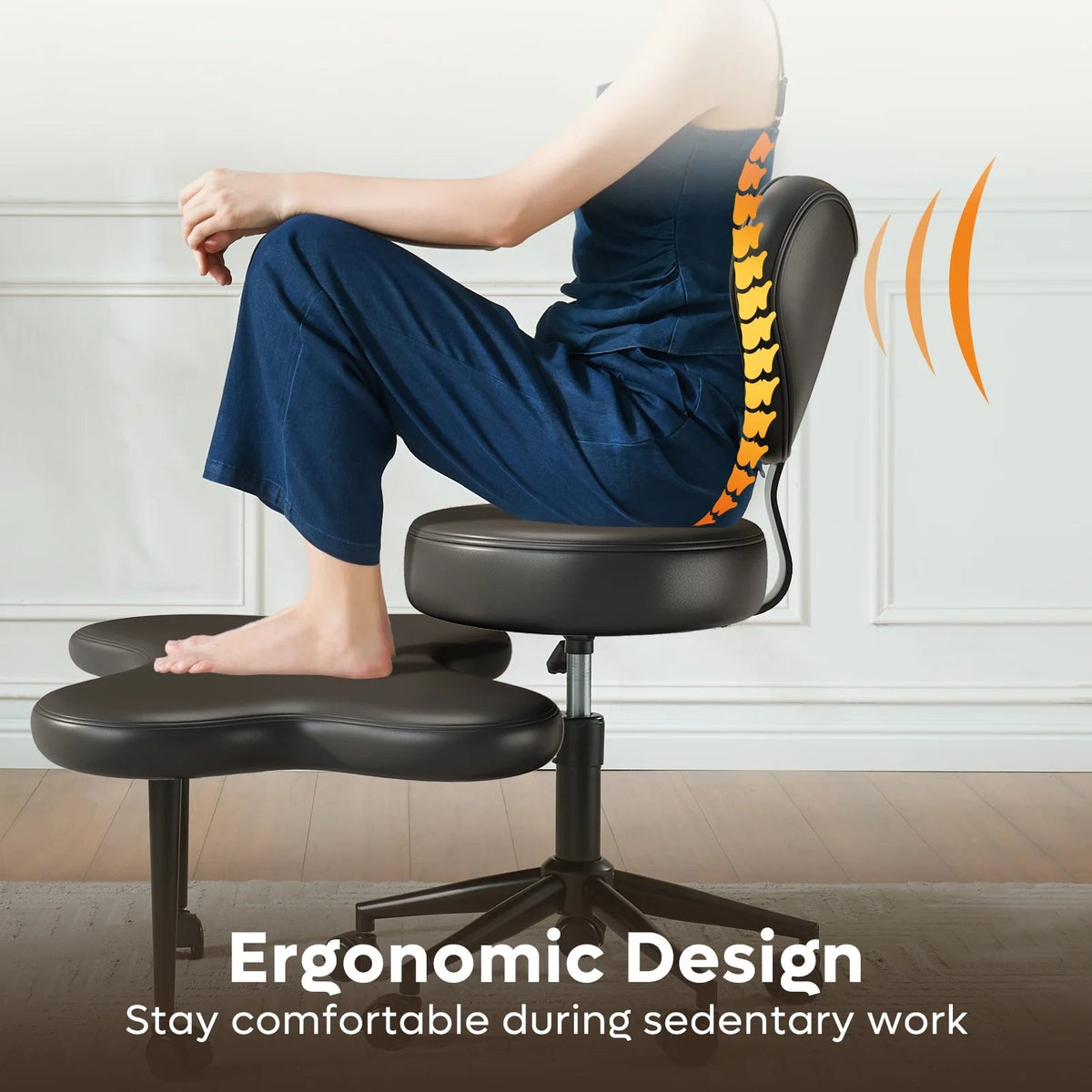 Pinmoco Ergonomic Cross-Legged Swivel Chair, Adjustable Height, Teddy Fabric, Off White