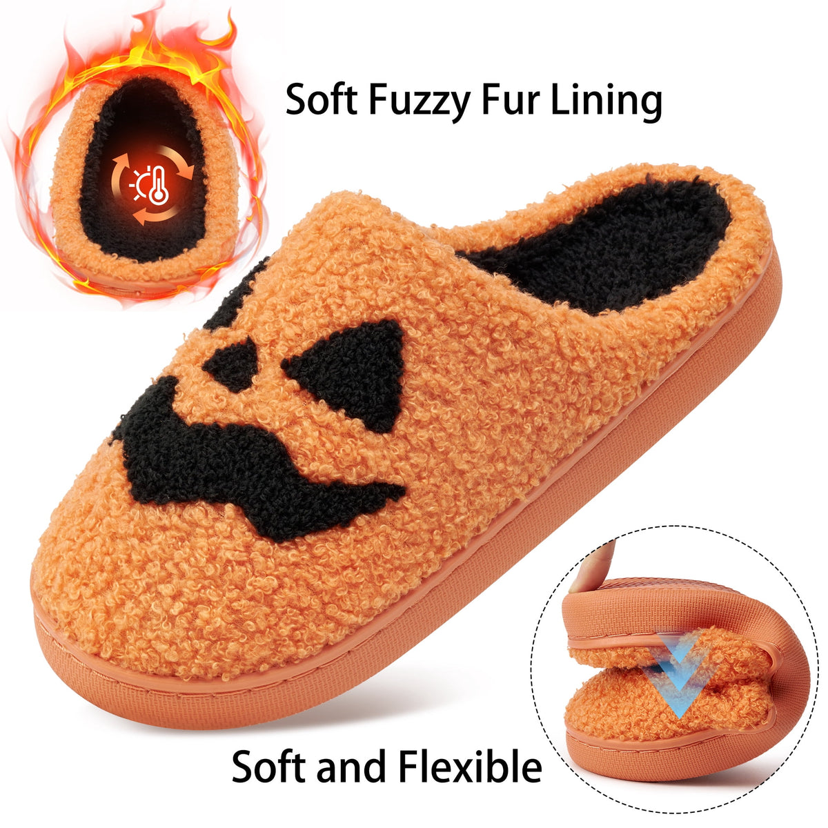 Ecetana Halloween Slippers for Women Holiday Fluffy Warm Fleece Slippers Indoor Bedroom House Shoes