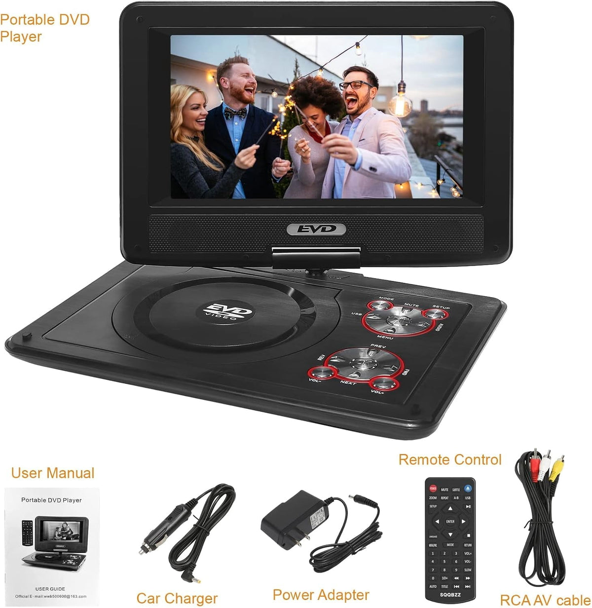 11.5" Portable DVD Player with 9.5" Swivel Screen for car and kids，Car Travel Essential