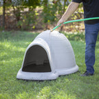 Petmate Indigo All-Weather Portable Medium Plastic Outdoor Igloo Dog House, 37.5"L For Dogs 20 to 50 lb, Taupe & Black
