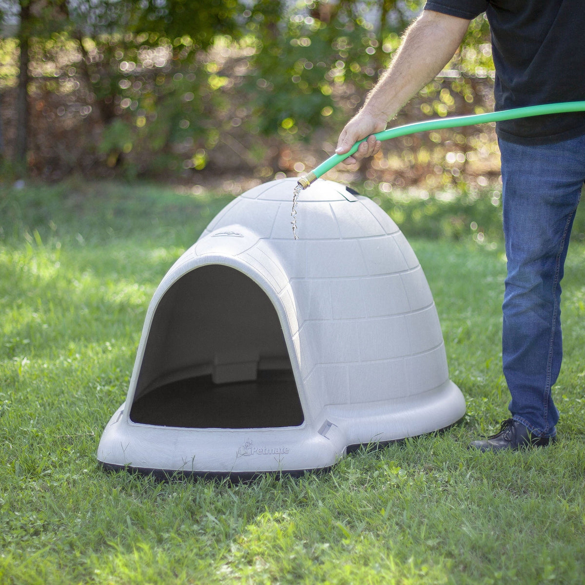 Petmate Indigo All-Weather Portable Medium Plastic Outdoor Igloo Dog House, 37.5"L For Dogs 20 to 50 lb, Taupe & Black