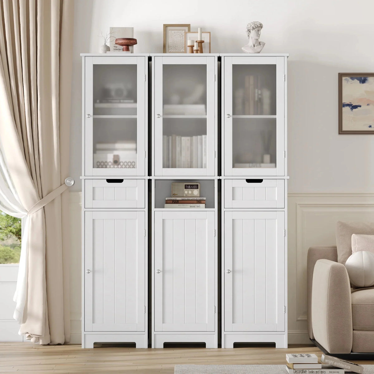 Homfa Tall Narrow Bathroom Storage Cabinet With Door And Drawer, 15.7in L x 11.8in W x 67in H, White