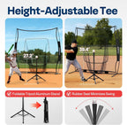 SPECSTAR 7x7Ft Baseball Softball Practice Net with Batting Tee and Carry Bag for Hitting Pitching, Black