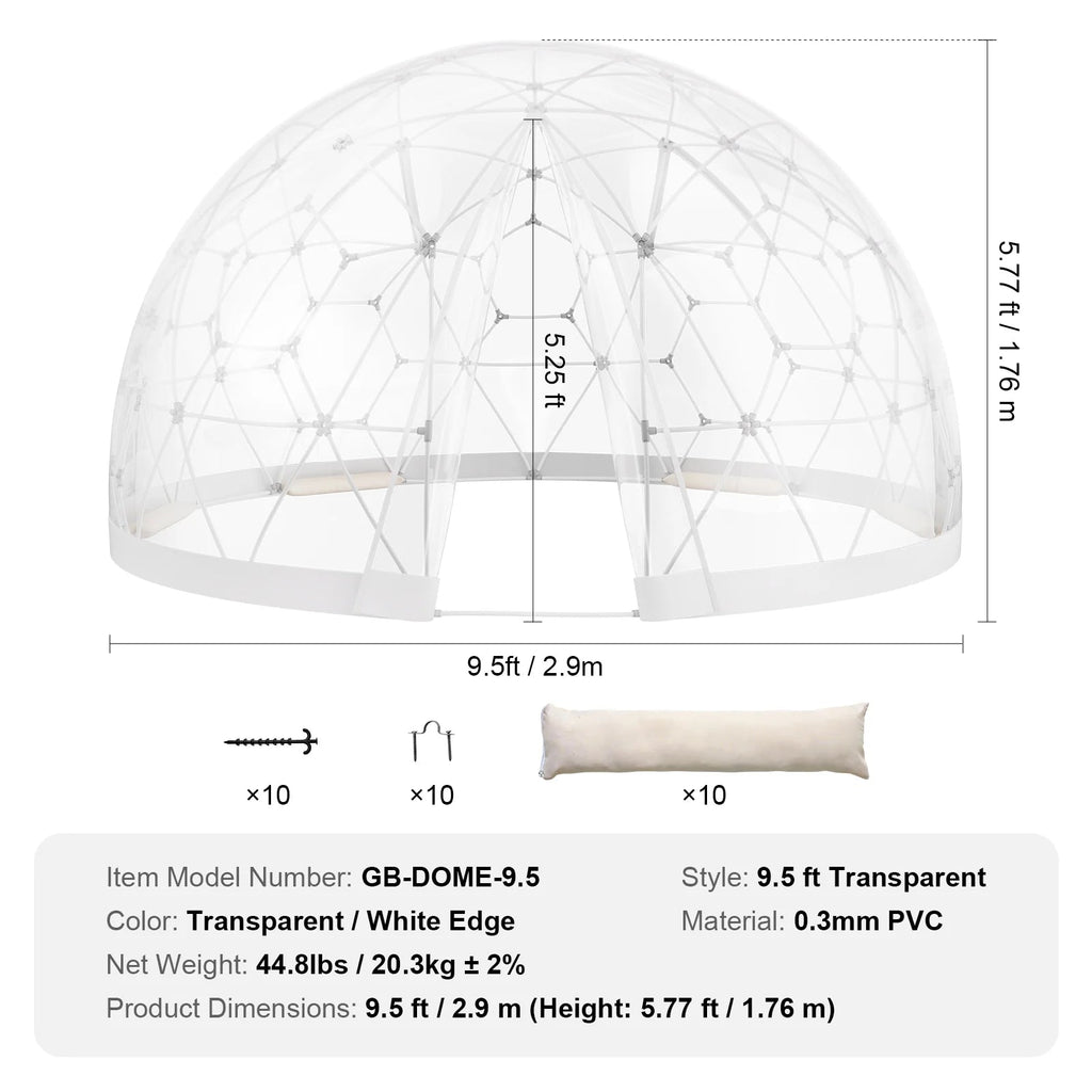 KFFKFF Outdoor Dome Tent, 9.5 Ft Clear PVC - GB-DOME-9.5