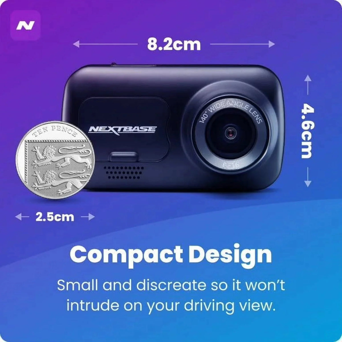Nextbase Compact Dual Dash Cam Front And Rear 2.5in HD IPS Screen, 1080p Full HD, Black - 222X