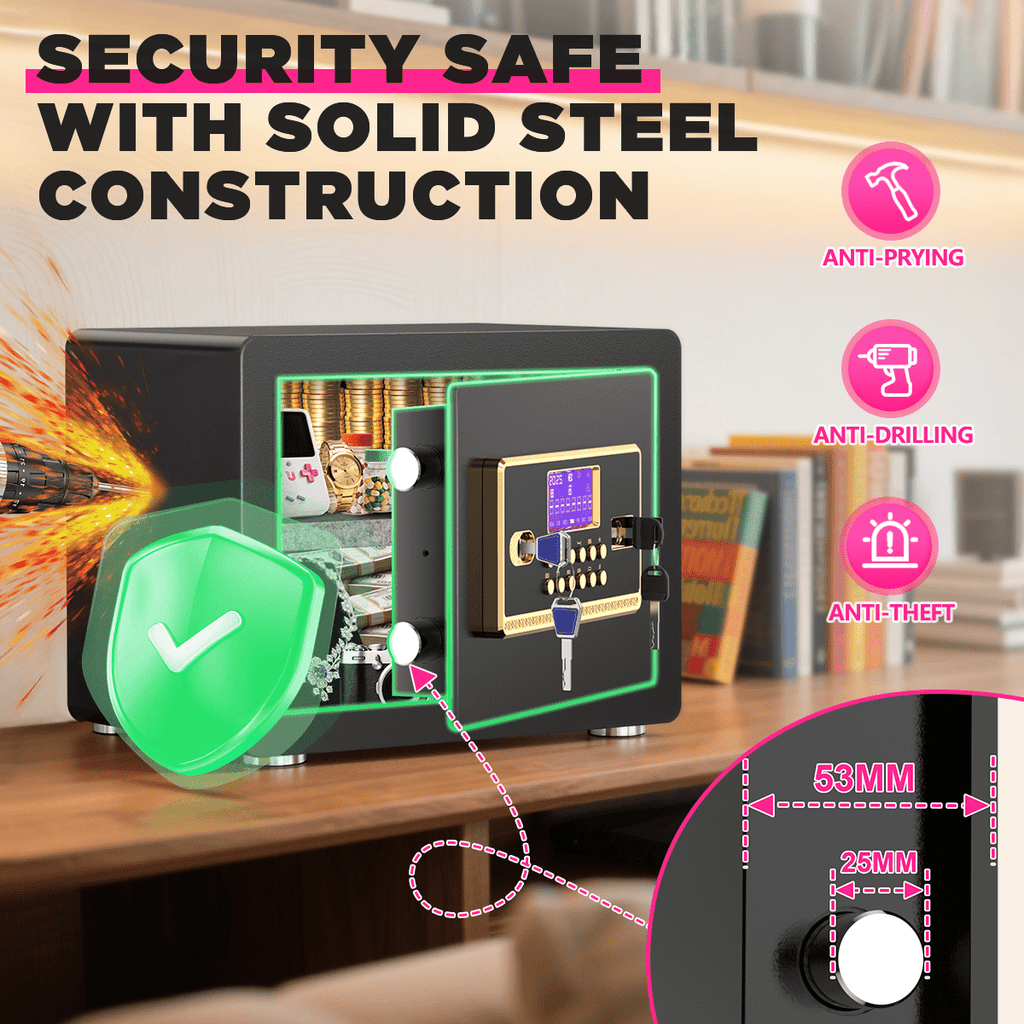 SYSENFO 1.5 Cuft Home Security Safe Box with Digital Keypad, Adjustable Shelf, Fireproof & Waterproof Bag