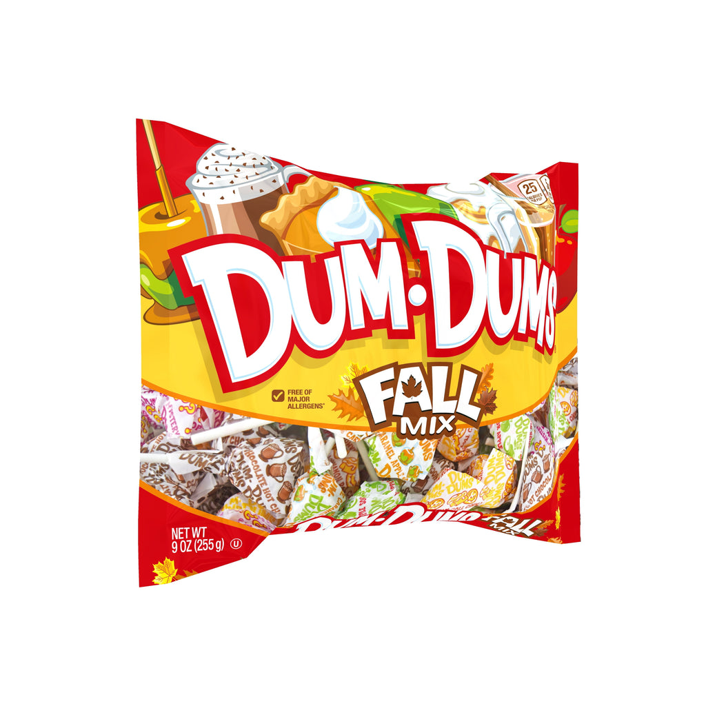 Dum Dums Fall Mix Halloween Assorted Candy, Allergen Free, Lollipops & Suckers, Hard Party Candy for Trick or Treat and Party Favors, 9oz Bag