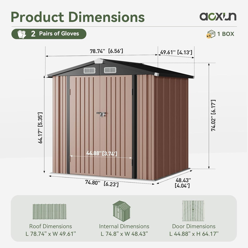 Aoxun Outdoor Storage Shed 6.2x4 FT, Brown