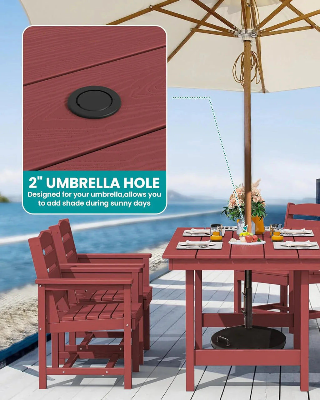 SERWALL 7-Piece HDPE Patio Dining Set, Aruba, 66.9in D x 32.2in W x 29.1in H