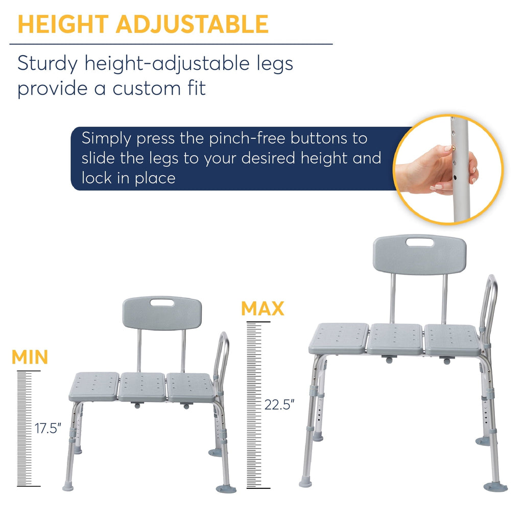 Drive Medical Plastic Tub Transfer Bench with Adjustable Backrest