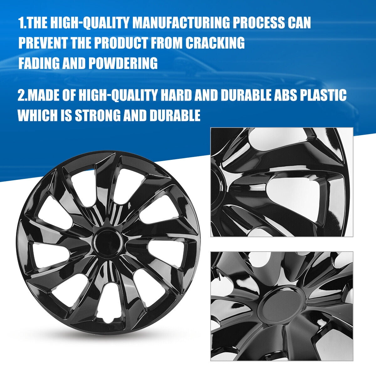 Set of 4,17" Wheel Rim Cover,Special Design Fashion Shape Replacement Hubcaps,Car Truck SUV Wheel Hub Accessories,Black Lacquer