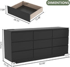 Floating Black 9-Drawer Dresser With LED Light And Power Outlet