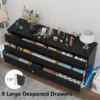 Floating Black 9-Drawer Dresser With LED Light And Power Outlet