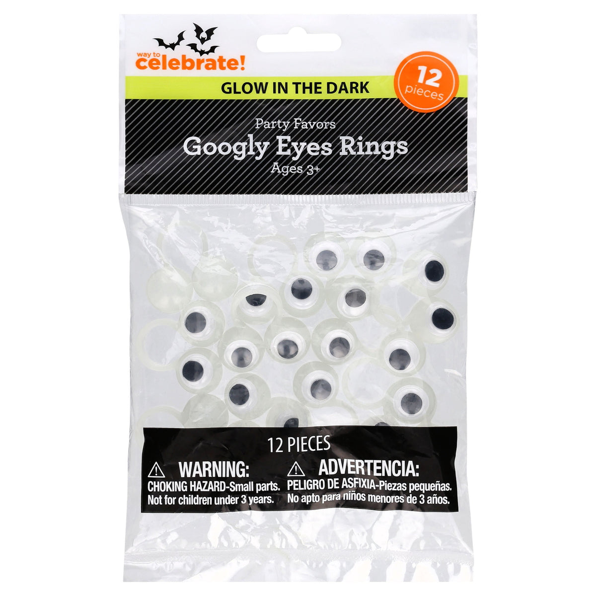 Glow-in-the-Dark Googly Eyes Rings Party Favors, Multicolor, 12 Count, Halloween by Way To Celebrate