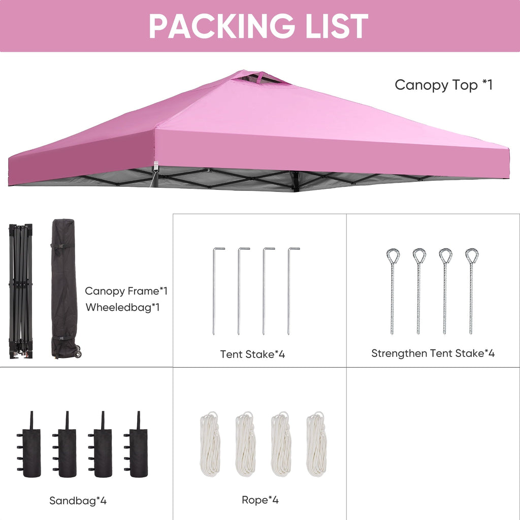 Ainfox 12'x12'Pop Up Canopy Tent Center Lock Windproof UV Shelter Wheeled Bag for Outdoor Events Parties Camping,Pink