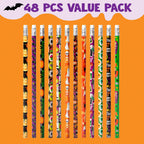 Joyfy 48 Pcs Halloween Pencils Bulk with Eraser for Kids, Colorful Pencils Stationery Pencil Set, Halloween Favors Prizes for Kids, Halloween Bulk Toys
