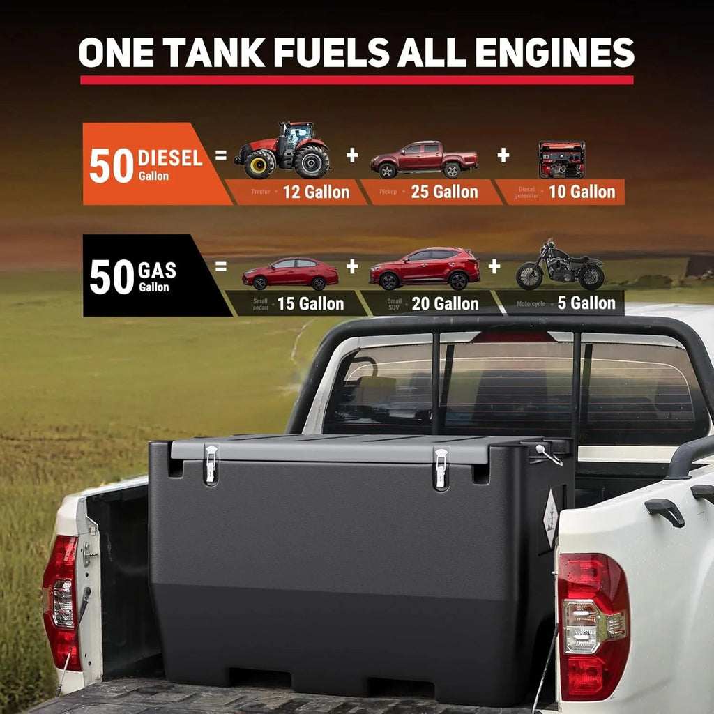 Fuel Transfer Tank, 50 Gallon, 12V DC 10.6 GPM Pump, Red