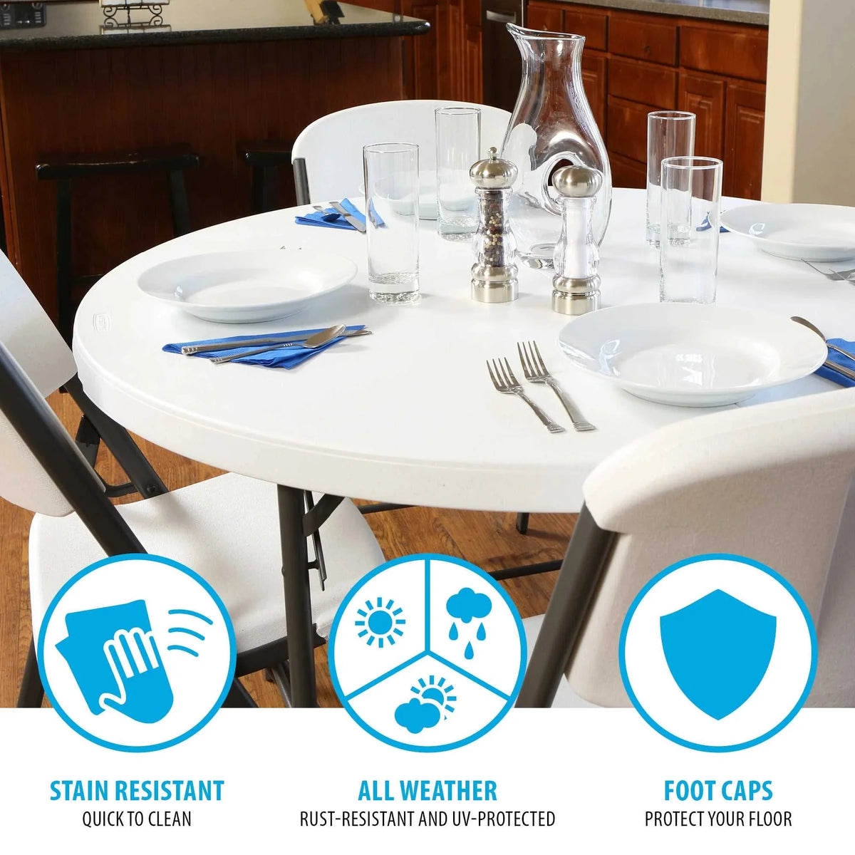 Lifetime 48 inch Round Fold-In-Half Table, White Granite - 280064