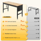 CAMMOO 60" Adjustable Heavy Duty Workbench, 2000 lbs Load Work Table with Pegboard, Power Outlets, Work Bench for Garage, Office, Home