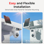 VividEye 4K Dual-Lens Solar Security Camera, 360° PTZ Surveillance security Cameras Wireless Wifi Outdoor, IP65 Waterproof PIR Detection, Full Color