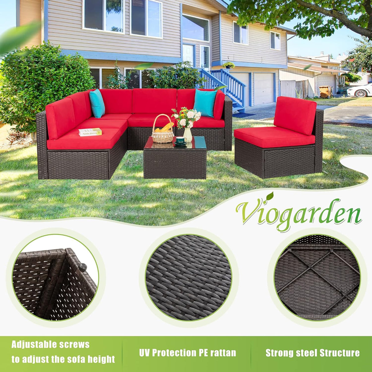 5-Piece All-Weather Wicker Patio Conversation Set With Ottoman And Cushions