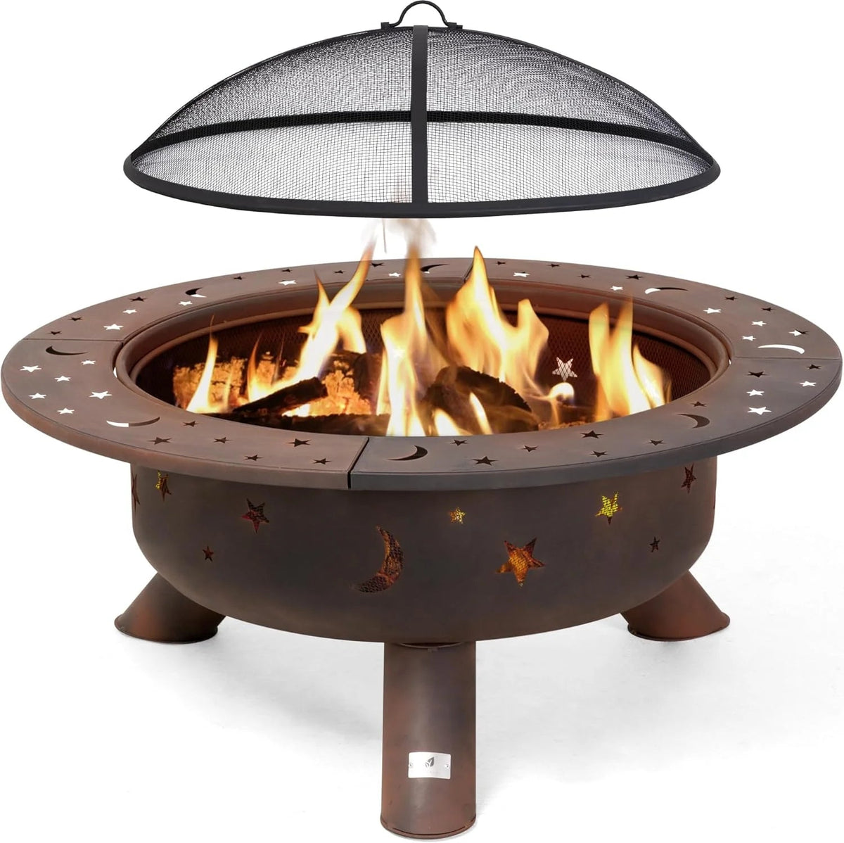 SUNCREAT 42-Inch Wood Burning Patio Fire Pit, Black, 42.1 Inch Diameter x 25.2 Inch High