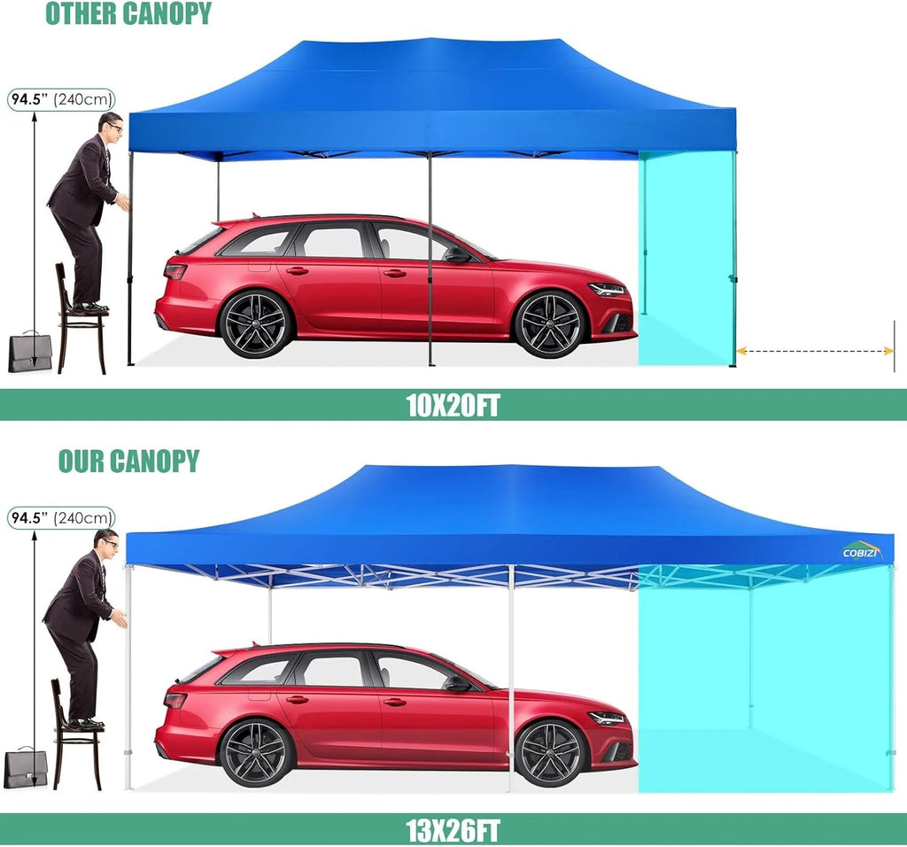 COBIZI 10x20 Heavy Duty Pop-Up Canopy Tent With 6 Sidewalls - Black