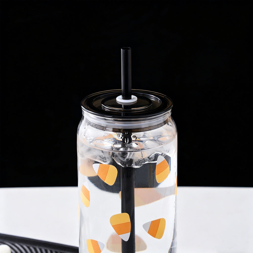 Way to Celebrate Halloween Candy Corn Glass Can Sipper Tumblers, 20 oz, 2-Pack