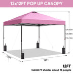 Ainfox 12'x12'Pop Up Canopy Tent Center Lock Windproof UV Shelter Wheeled Bag for Outdoor Events Parties Camping,Pink