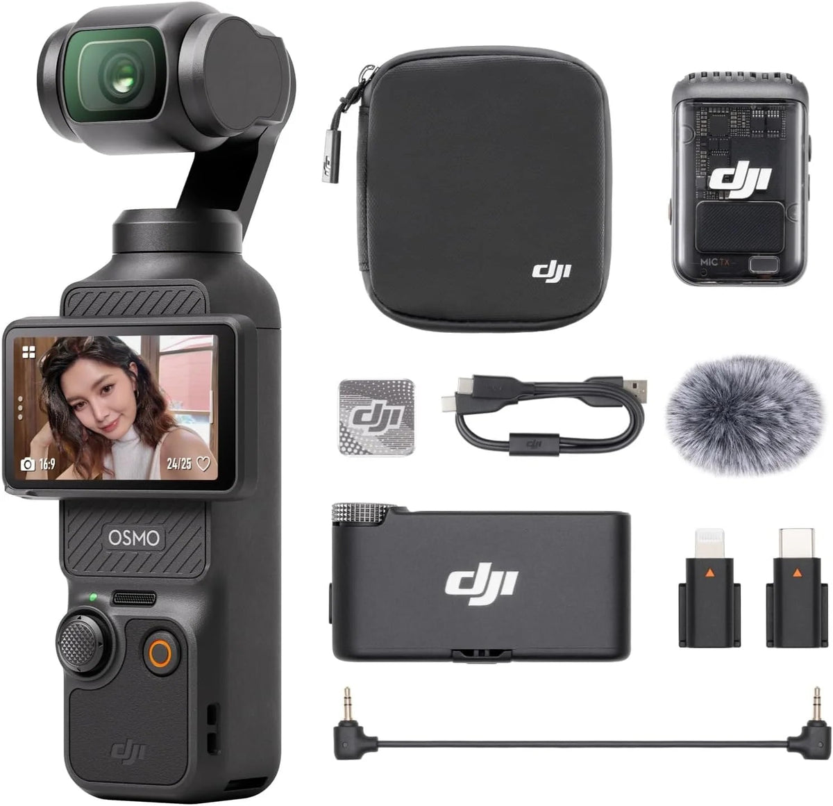 DJI Osmo Pocket 3 Vlogging Camera With Mic 2 1 TX + 1 RX, 1 Inch CMOS, 4K/240 fps, 3 Axis Stabilization - 6937224165571