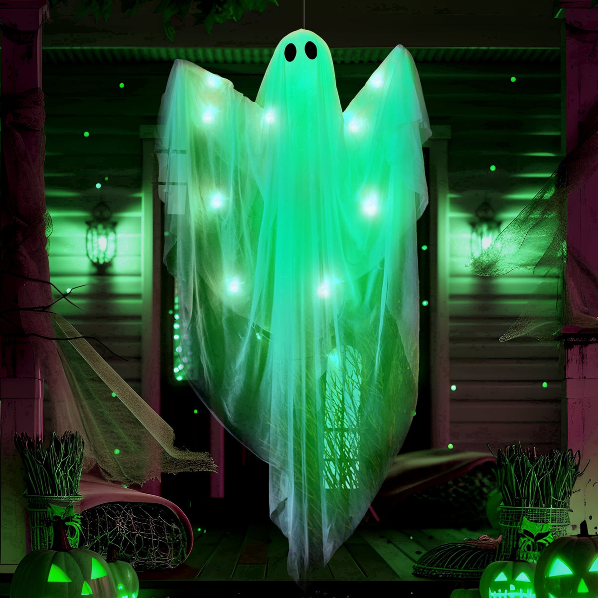 Joyfy 47" Halloween Hanging Light up Ghost Decorations Outdoor