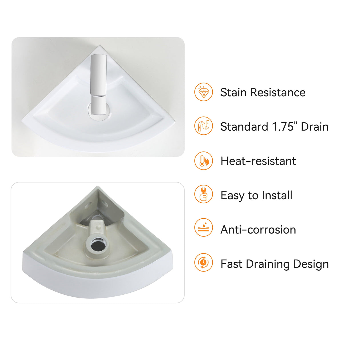 HOROW Sink Ceramic Wall Mount Bathroom Corner Small White 18"