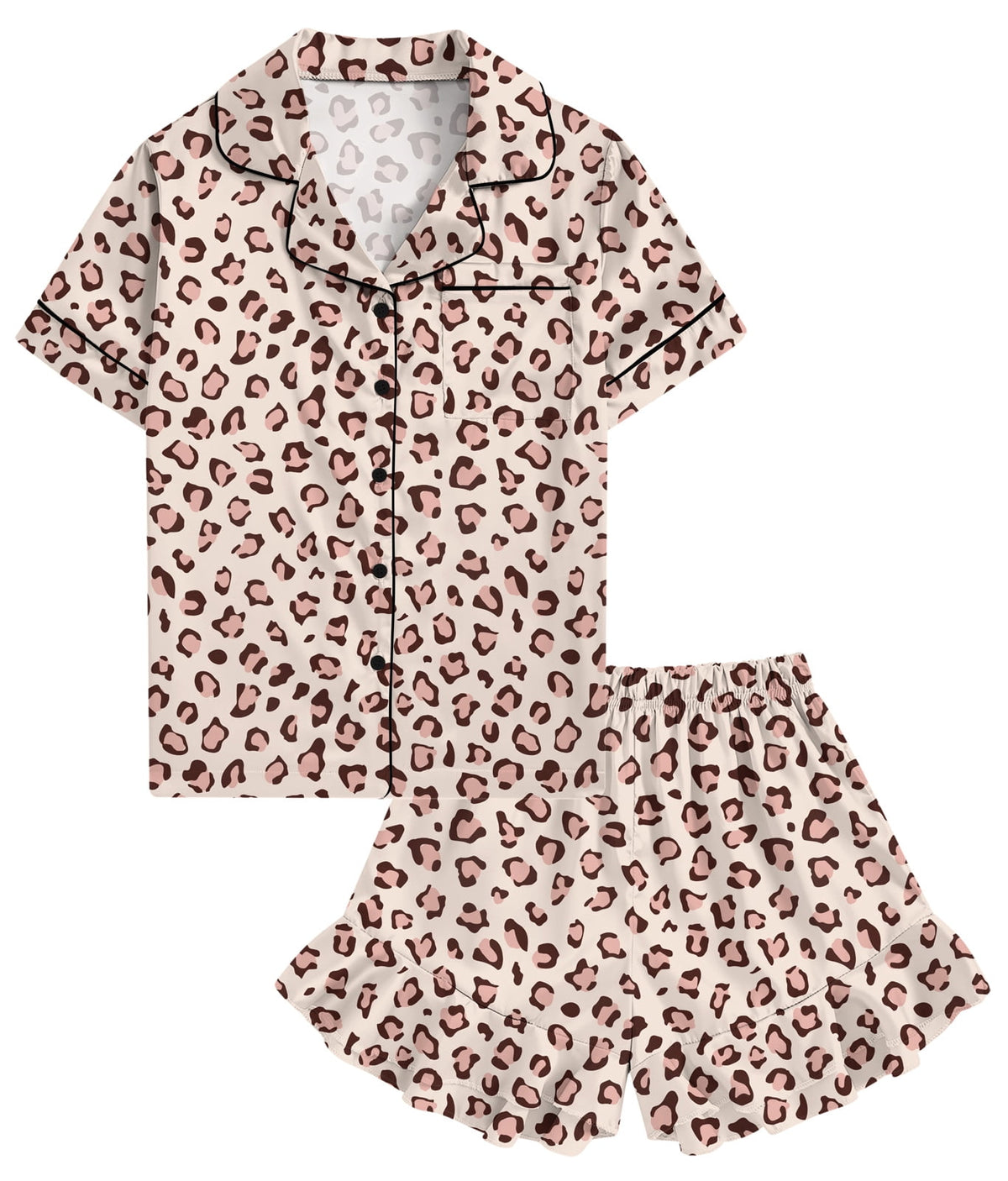 Aideaone Girls Satin Pajama Set Short Sleeve Button Down Silk Sleepwear 2 Piece Summer Loungewear for Child Girl 6-14Y