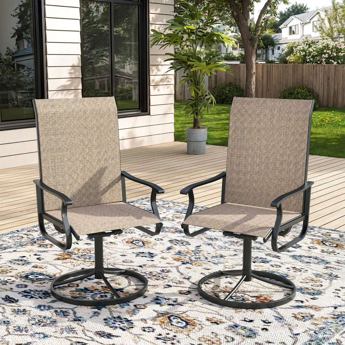 ELPOSUN Patio Swivel Chairs Set of 2, Outdoor Dining Chairs High Back All Weather Breathable Textilene Outdoor Swivel Chairs with Metal Rocking Frame