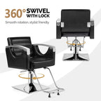 OmySalon Hydraulic Barber Chair With Stainless Steel Armrests, Brown Or Black