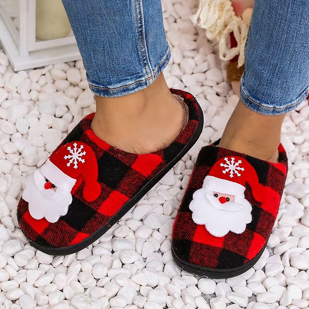 Gaexia New Christmas Cotton Slippers Winter Warm Couples Thick Sole Soft Sole Shoes Thickened Anti Slippers for Men And Women - w12-Red