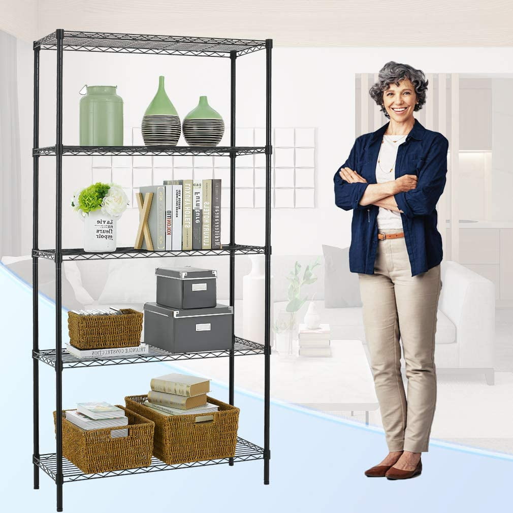 BestOffice 5-Tier Wire Shelf 36" x 14" x 72" 5 Tier Wire Shelving Unit 1250lb Capacity Black